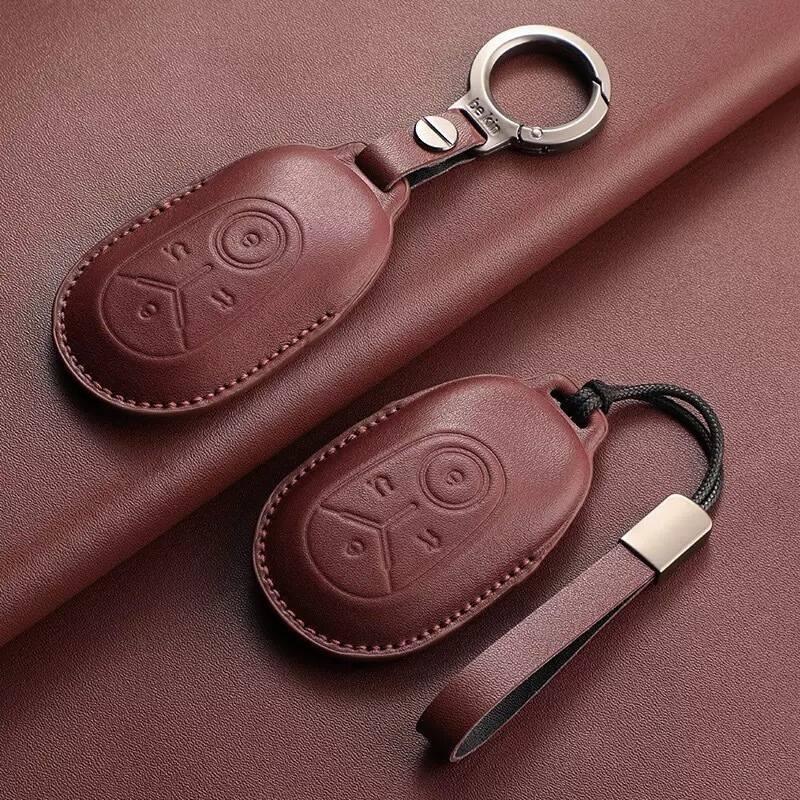 EVSTITAN Leather Car Key Case Cover Fob Shell for Geely EX2/E2