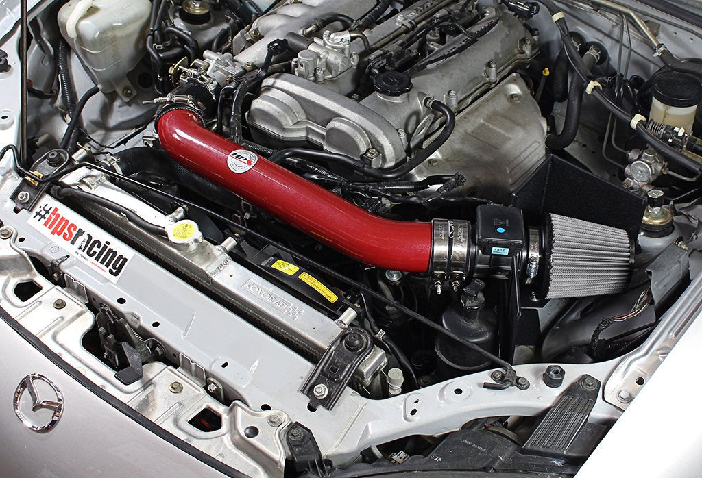 HPS Shortram Air Intake Kit 1999-2005 Mazda Miata 1.8L Non Turbo, Includes Heat Shield, Red