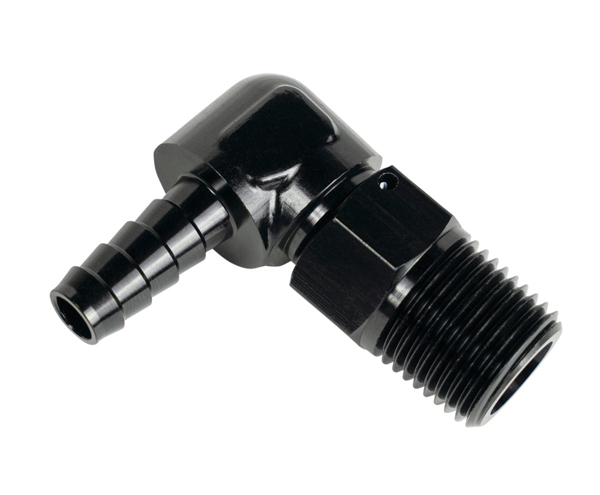 Derale Fitting 90 Degree 7/8-14 to 3/8in Barb - 59406
