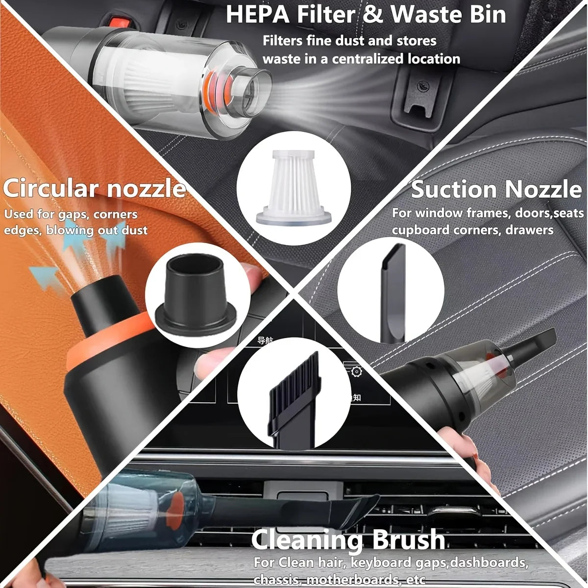 6 in 1 Car Vacuum Cleaner | Wireless Handheld Suction and Blower for Home and Auto