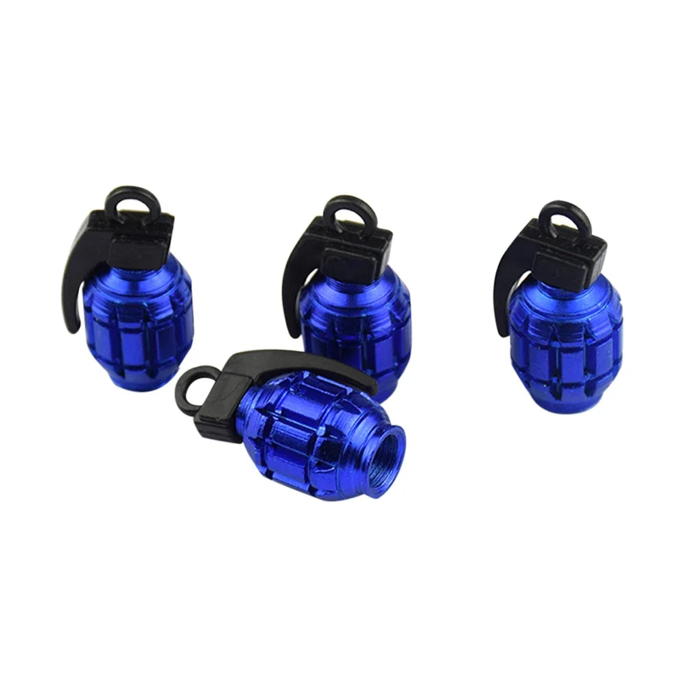 4Pcs Grenade Design Aluminum Alloy Valve Stem Caps | Car Truck Motorcycle Tire Accessories
