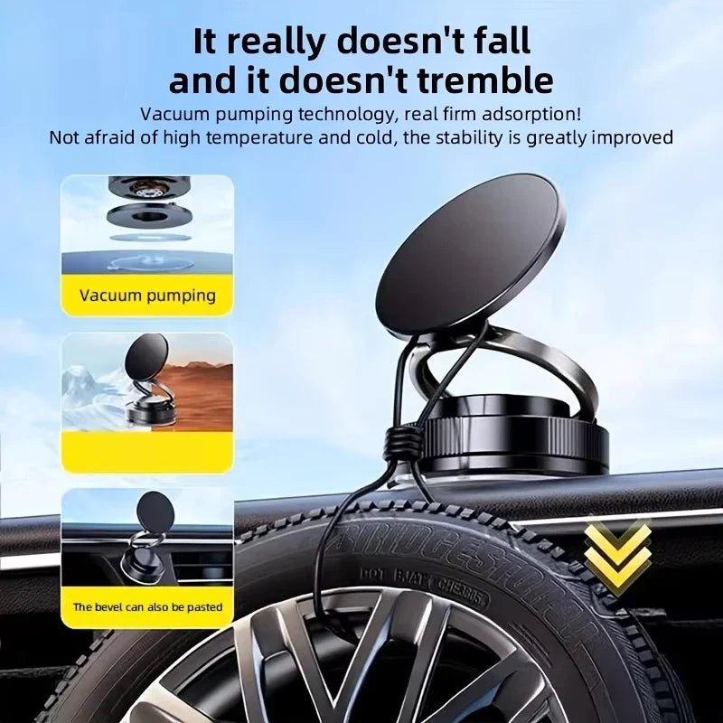 Magnetic Car Phone Holder | 360 Degree Rotating Vacuum Suction Cup Stand
