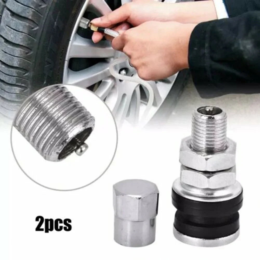 2 Pcs Silver Metal Car Tire Valve Short Stems | Tubeless Vacuum Replacement