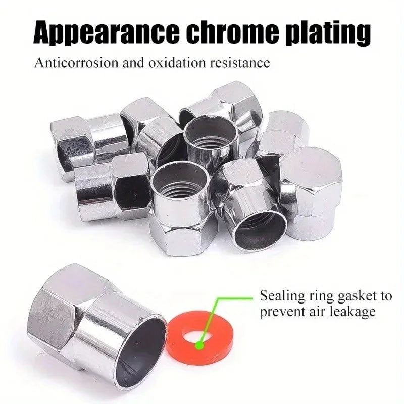 Chrome Tire Valve Caps with O-Ring, 40 Pcs