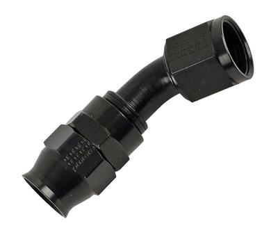 Aeromotive Fitting, Hose End, PTFE Racing Hose, 45 Degree, -10 AN Hose to Female -8 AN, SAE 37 - 15357