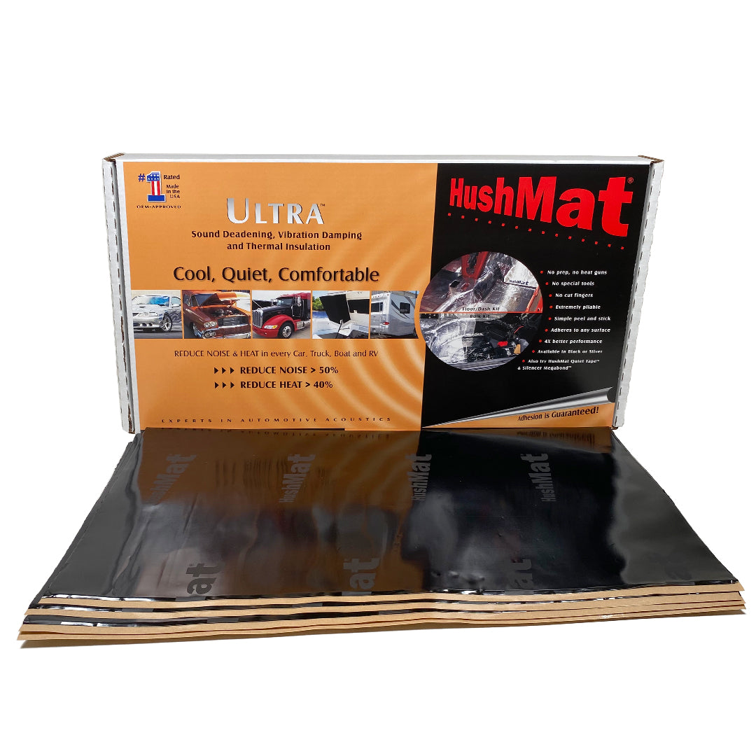 USA HushMat Floor & Dash Kit – Automotive Sound Deadening and Thermal Insulation for a Quieter, Cooler Ride (38.7 Sq Ft, Black Foil)