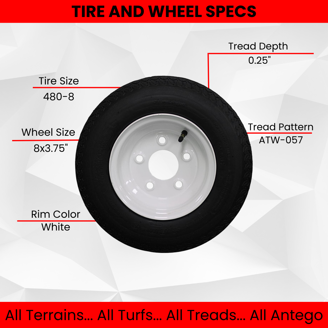 and Wheel (Set of 1) 4.80-8 Tire and Wheel Assemblies, White 5 Lug Trailer Tires and Wheels, 6 Ply, Load Range C