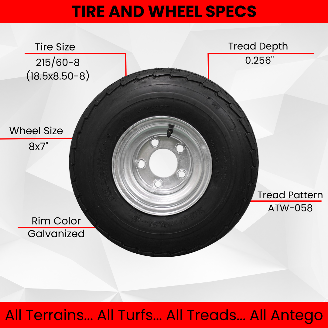 Antego 5-hole 8" x 7" Set of 4 Galvanized Trailer Wheel & Tire 215/60-8 (18.5x8.50-8)