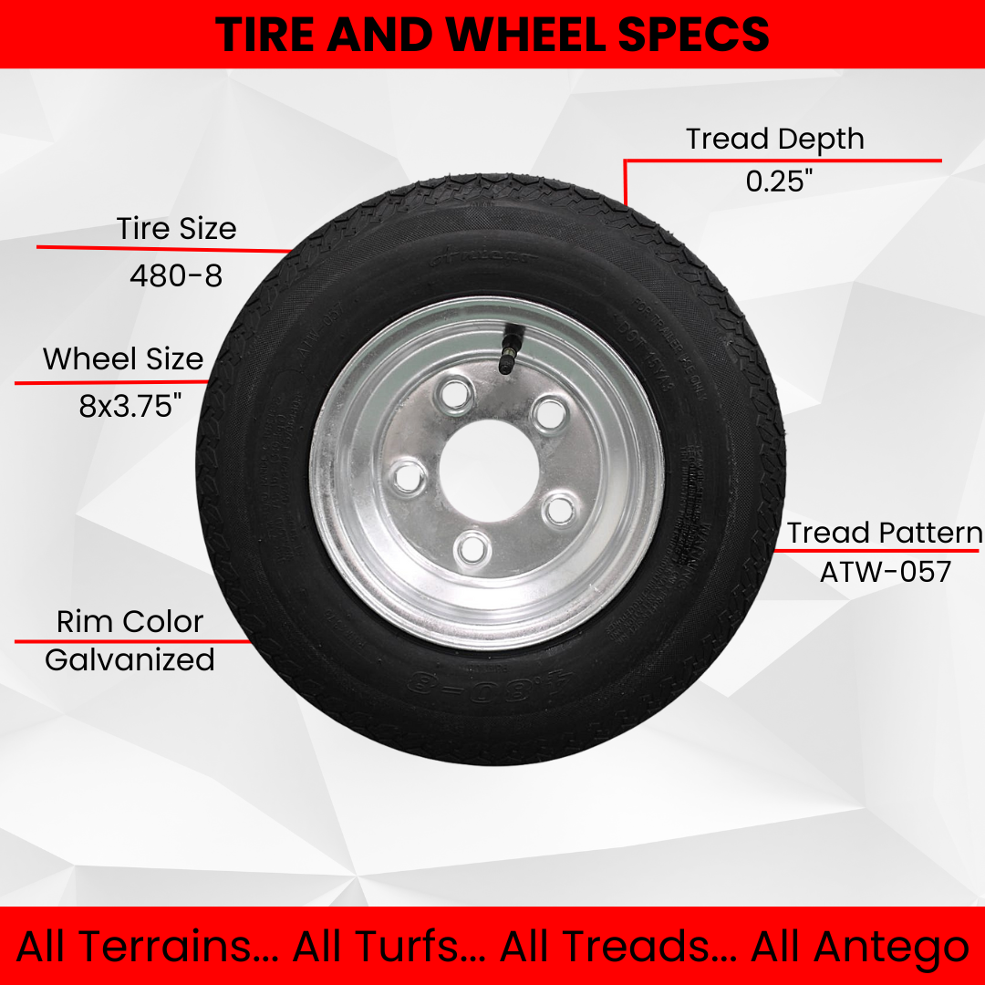 and Wheel (Set of 1) 4.80-8 Tire and Wheel Assemblies, Galvanized 5 Lug Trailer Tires and Wheels, 6 Ply, Load Range C