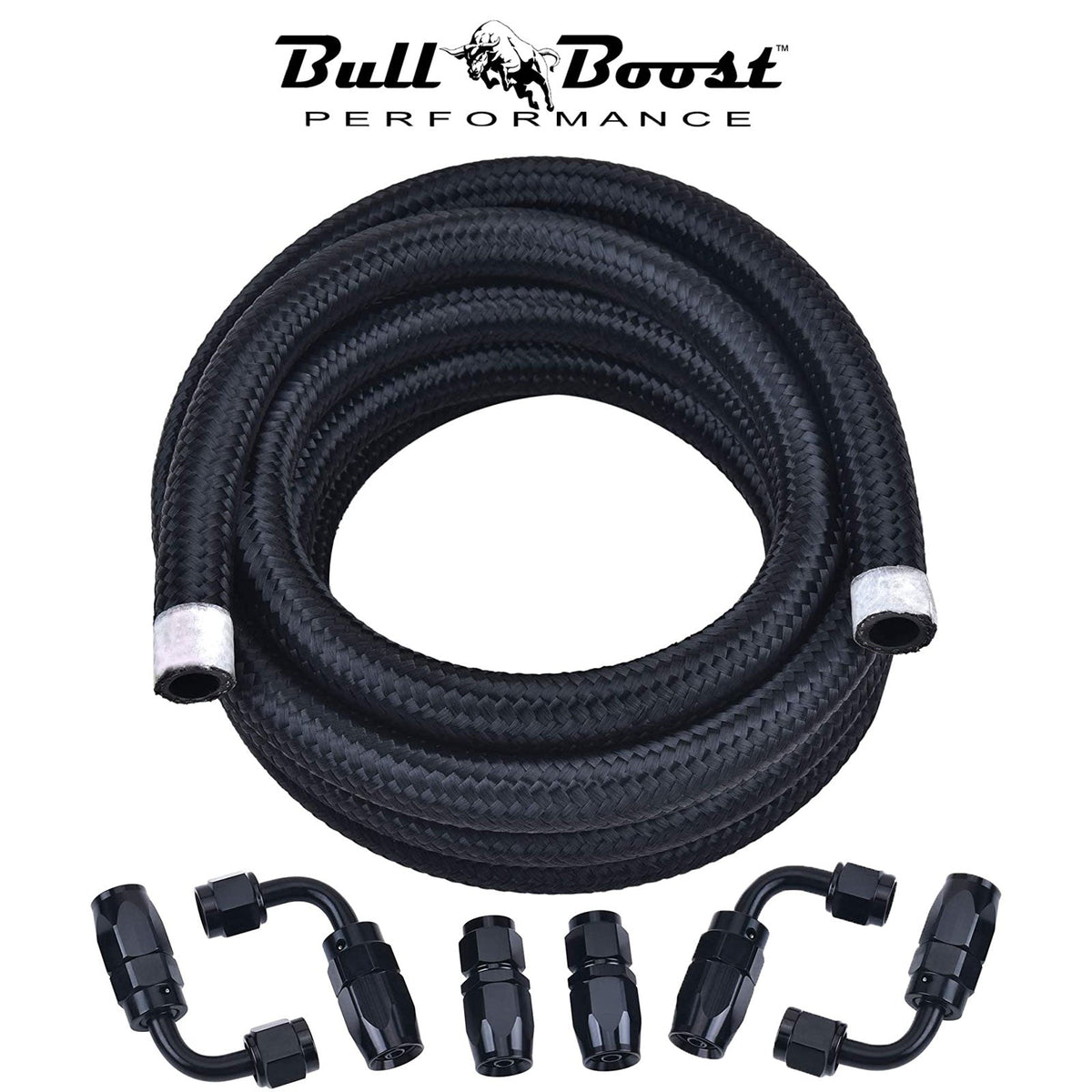 Bull Boost AN10 -10AN Fitting Stainless Steel Braided Oil Fuel Hose Line Kit 10Feet Black