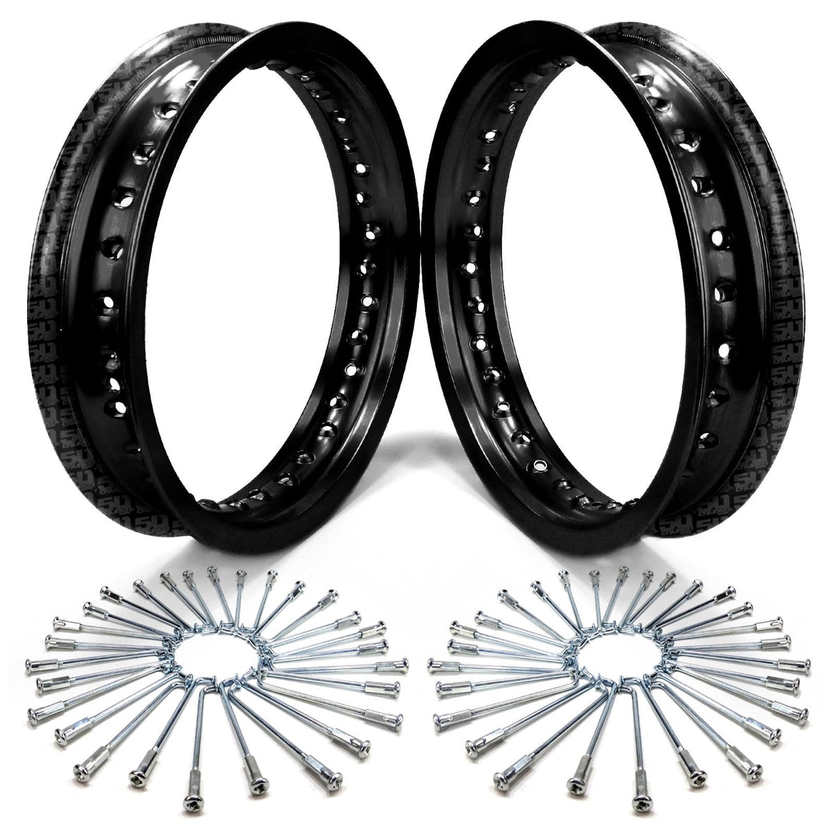 50 Caliber Racing 2 Pit Bike Rims 10 inch 28 Hole + Spokes