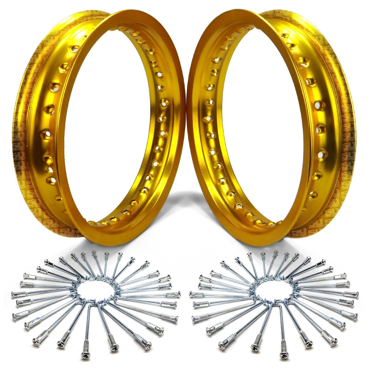 50 Caliber Racing 2 Pit Bike Rims 10 inch 28 Hole + Spokes