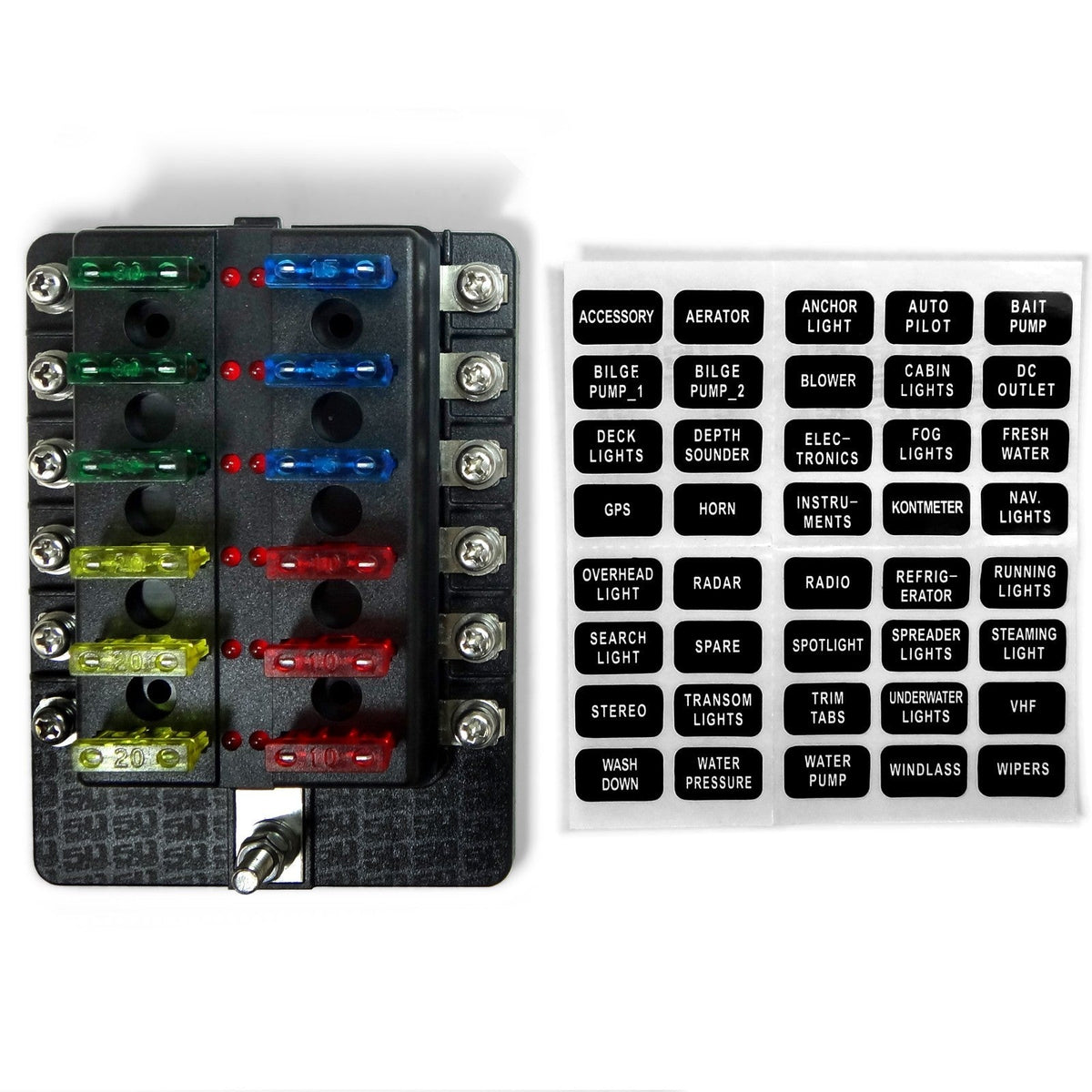 50 Caliber Racing 12 Way Standard LED Circuit Screw Fuse Block