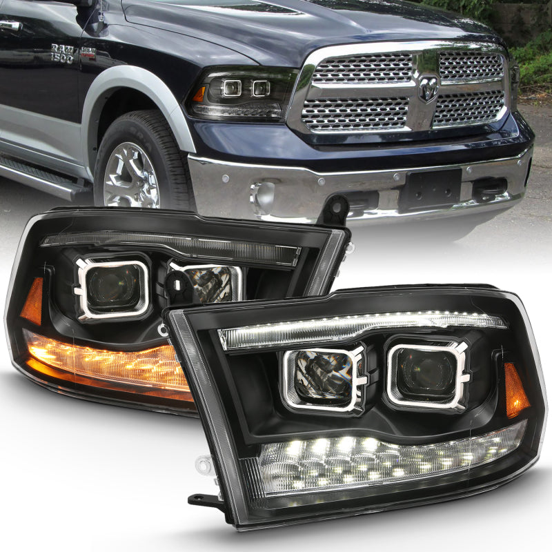 ANZO 2009-2018 Dodge Ram 1500 Projector H.L. Switchback Black Amber 111441