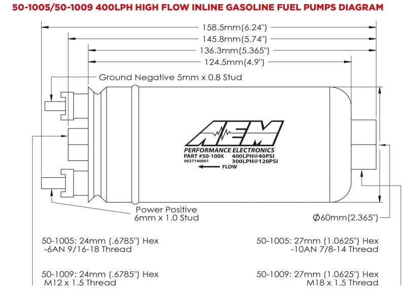AEM Electronics 380lph Inline High Flow Fuel Pump