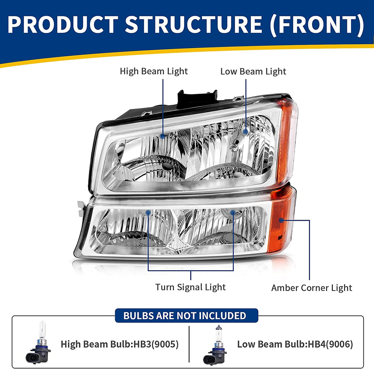 2003-2006 Chevrolet Silverado 1500 / 2500 / 3500 & Avalanche 4-Piece Headlight & Bumper Light Set