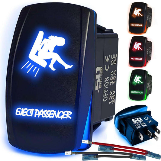 50 Caliber Racing Waterproof Funny Rocker Switch 12v ON/Off, LED Backlit with Etched Design w/Toggle Switch 12v - UTV, Auto, Boat 20A Variation