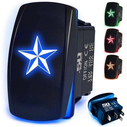 50 Caliber Racing Waterproof Rocker Switch 12v ON/Off, LED Backlit with Etched Design w/Toggle Switch 12v - UTV, Auto, Boat 20A Variation