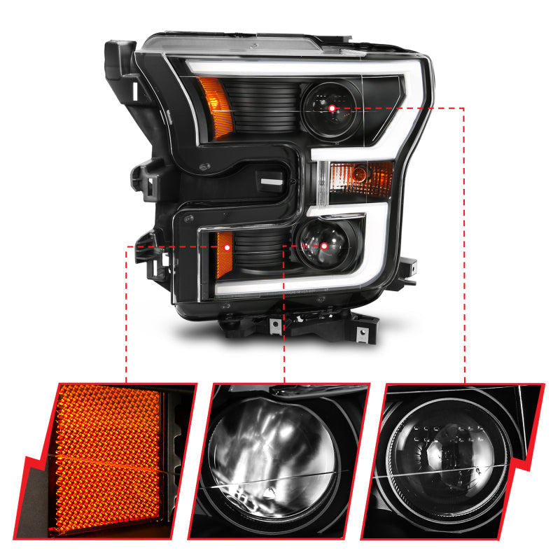 15-17 F-150 Halogen Projector Headlights, Black Switchback, Anzo 111357