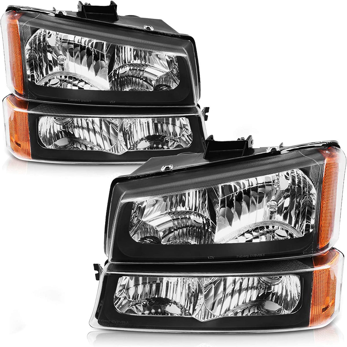 2003-2006 Chevrolet Silverado 1500 / 2500 / 3500 & Avalanche 4-Piece Headlight & Bumper Light Set