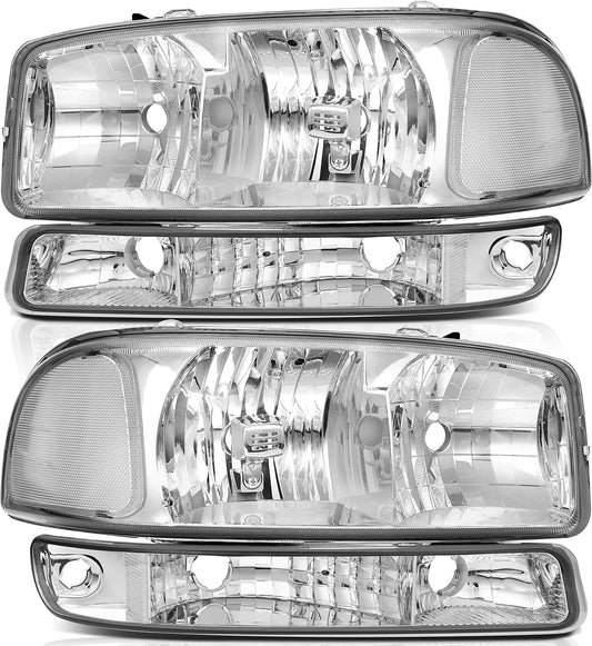 Yukon Lbrst Headlight Assembly For Gmc Sierra 1500 1999-2006 Classic 2007 2500 1999-2004 Chrome Housing Reflector Clear Lens Driver And Passenger Side Headlamp