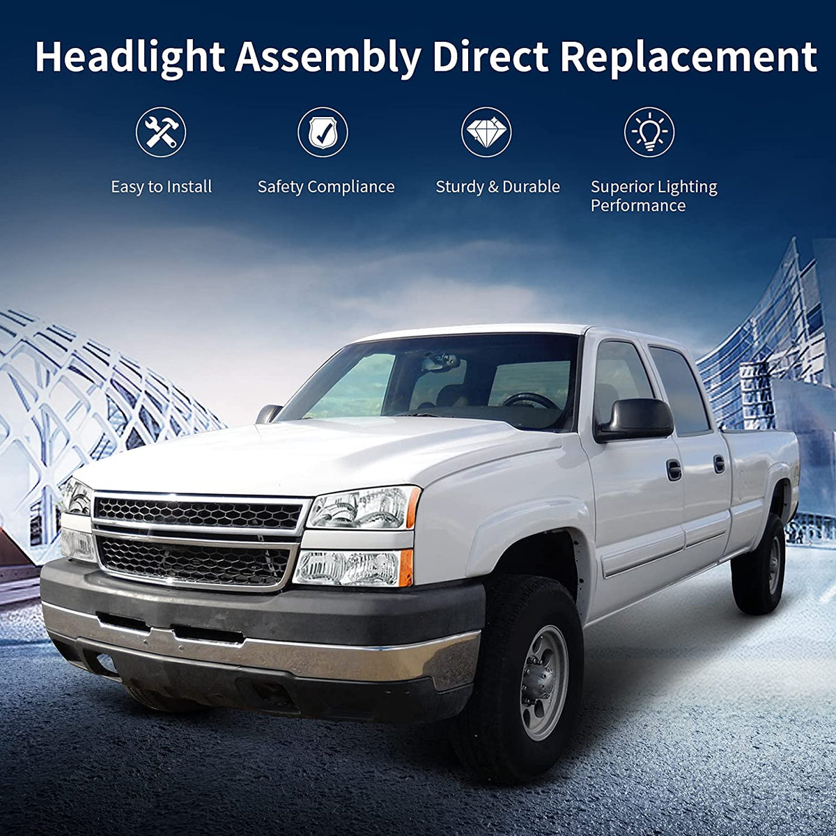 2003-2006 Chevrolet Silverado 1500 / 2500 / 3500 & Avalanche 4-Piece Headlight & Bumper Light Set