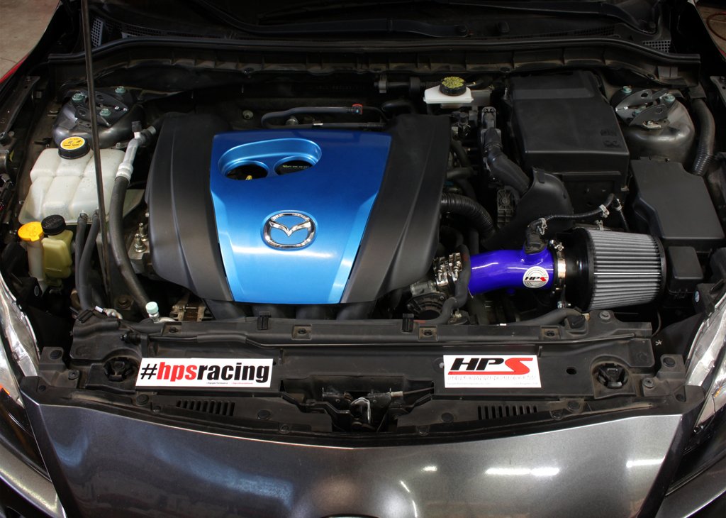 HPS Shortram Air Intake Kit 2012-2013 Mazda Mazda3 2.0L Skyactiv, Includes Heat Shield, Blue