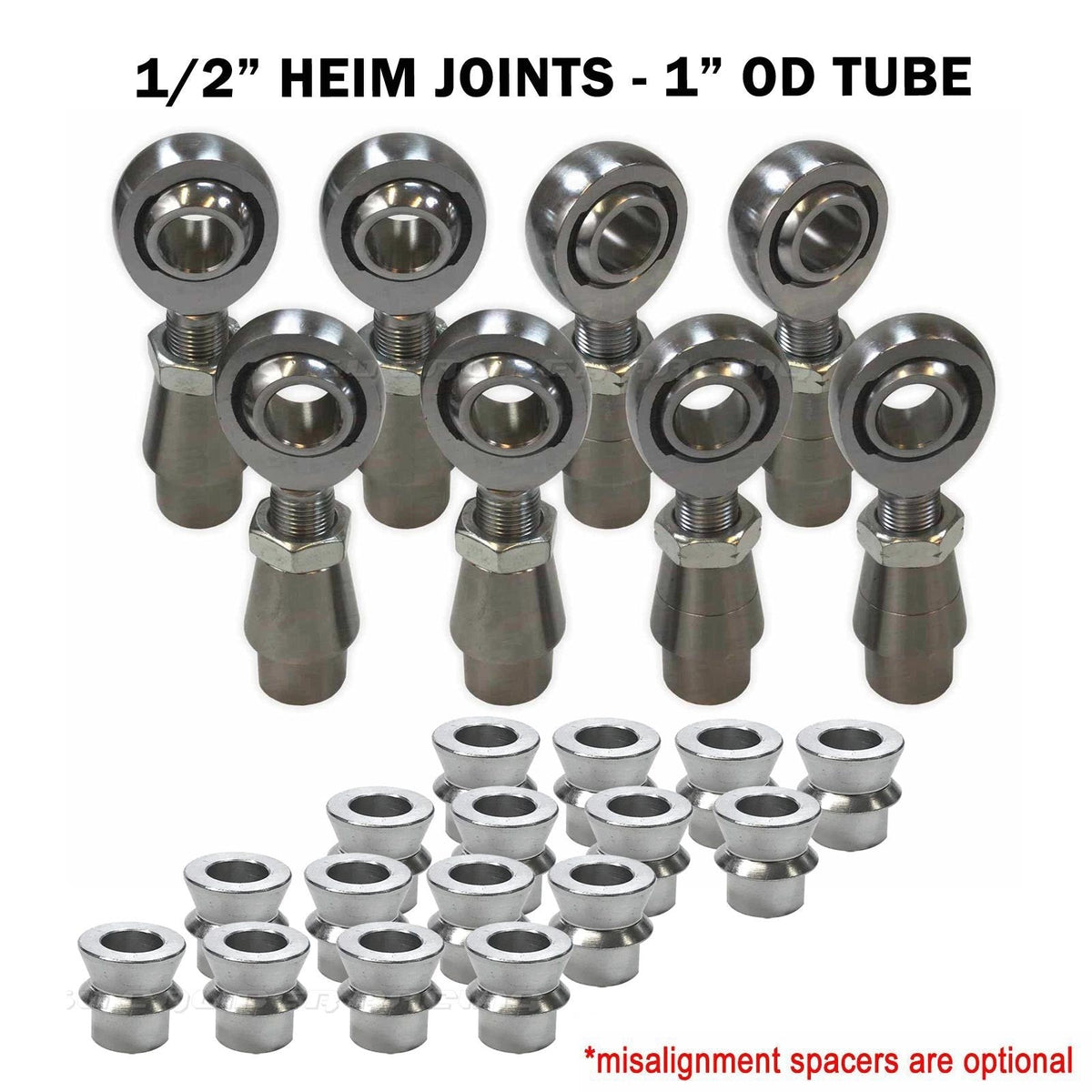 50 Caliber Racing 4 Link Rod End Kit - 1/2" Chromoly Heim - 1" OD Tubing