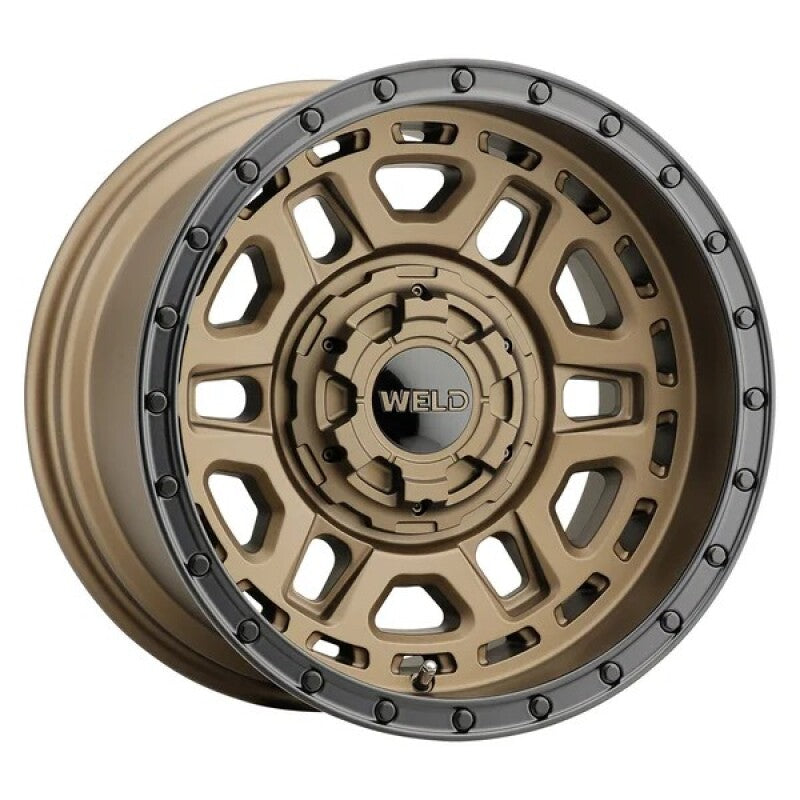 Weld Off-Road Crux 17x9in / 5x114.3 BP / ET 0 / 78.1mm Bore - Satin Bronze / Satin Black Ring Wheel