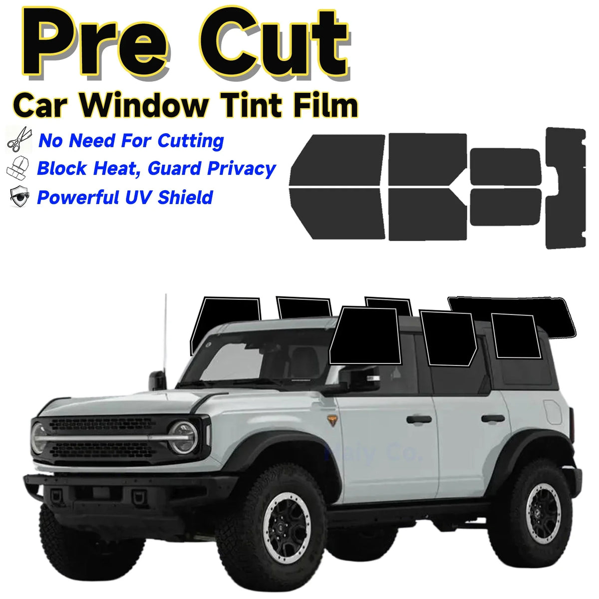 USA Precut Window Tint Kit for Ford Bronco 4-Door (2021–2025) | UV Block & Privacy Film
