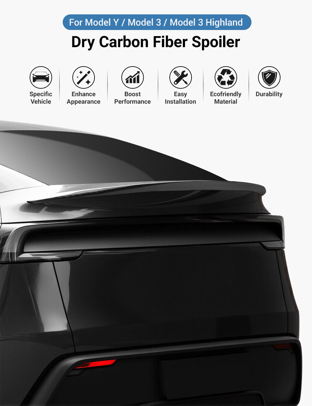 Teskay Performance Style Dry Carbon Fiber Spoiler for Tesla Model Y Juniper 2025+