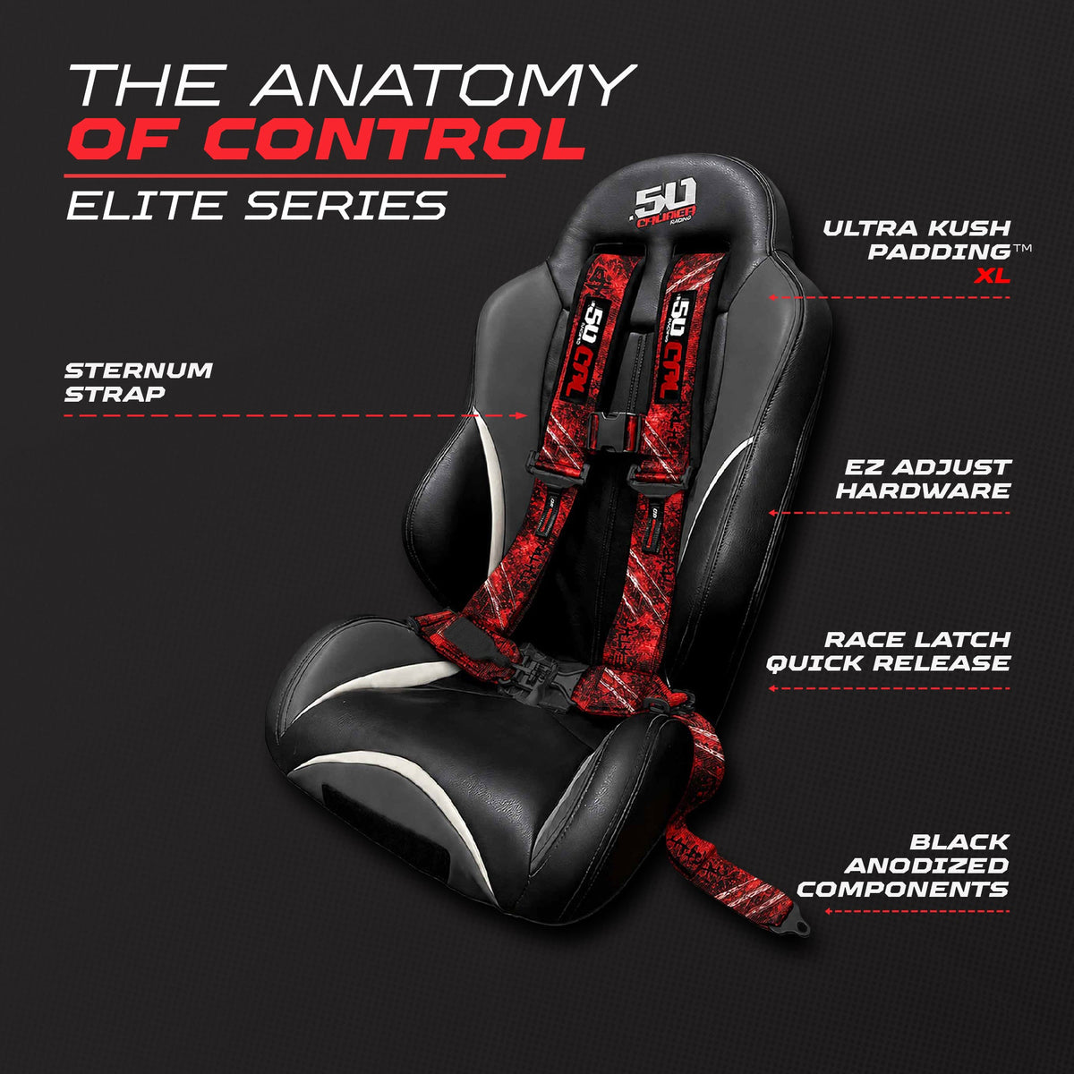 50 Caliber Racing 2" & 3" 4 point Harness - Elite Series Race Latch "EZ" Adjust Racing Harness