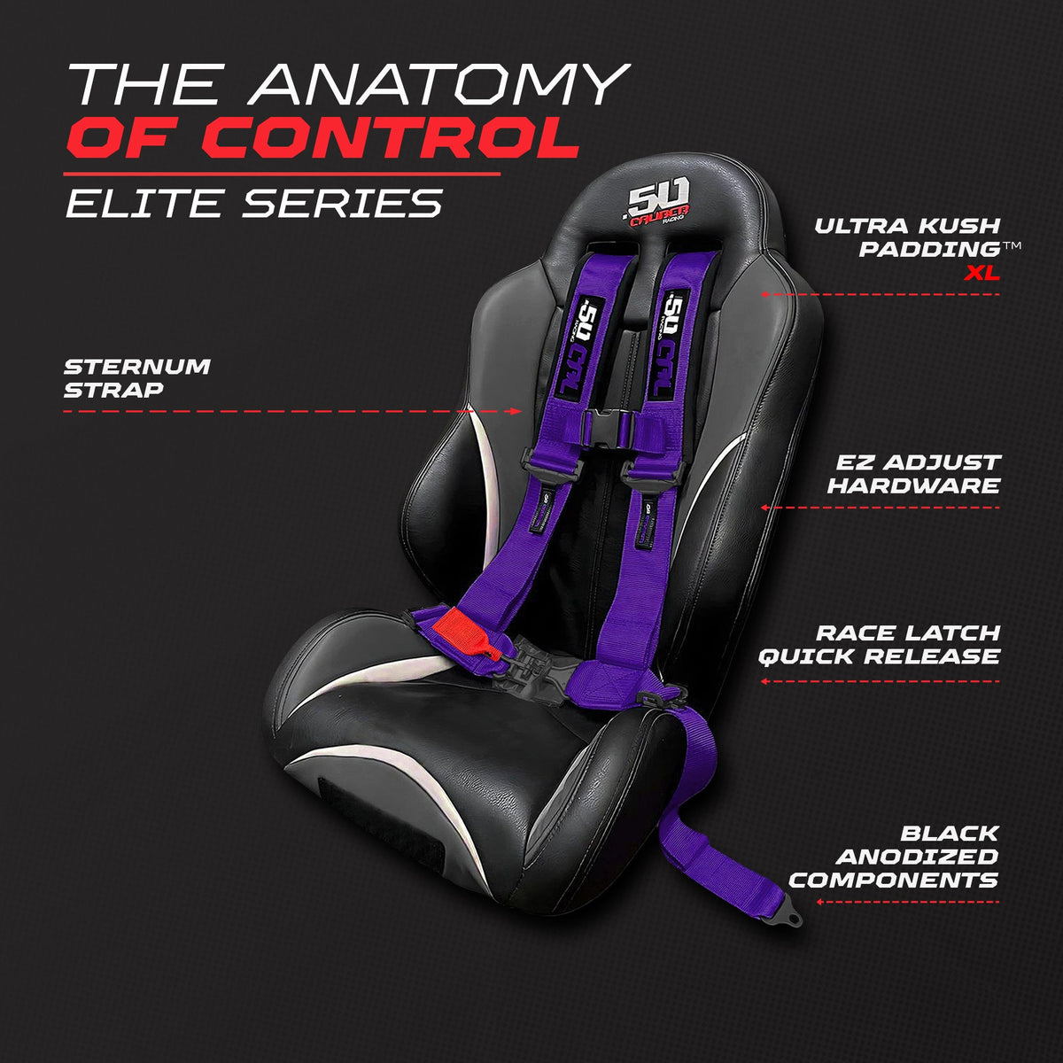 50 Caliber Racing 2" & 3" 4 point Harness - Elite Series Race Latch "EZ" Adjust Racing Harness