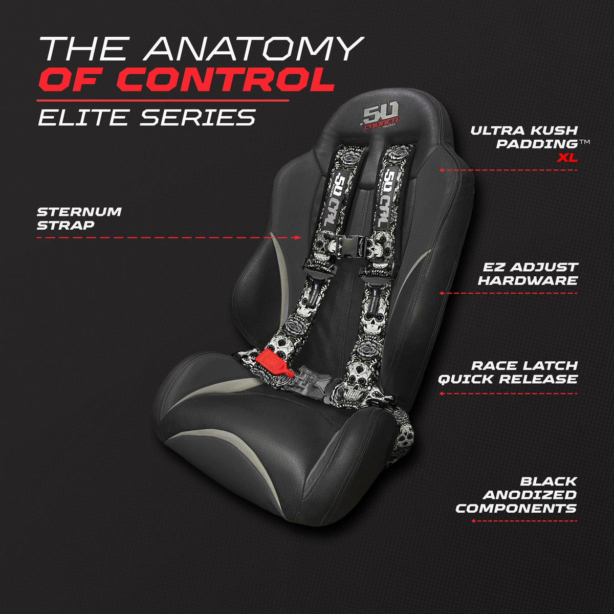 50 Caliber Racing 2" & 3" 4 point Harness - Elite Series Race Latch "EZ" Adjust Racing Harness