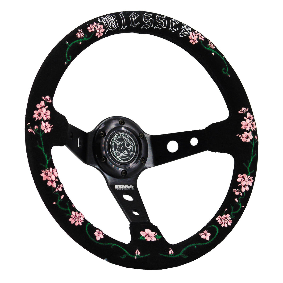Bull Boost Blessed Universal 350mm 3" Deep Dish 6-Bolt Steering Wheel Red Suede Alcantara