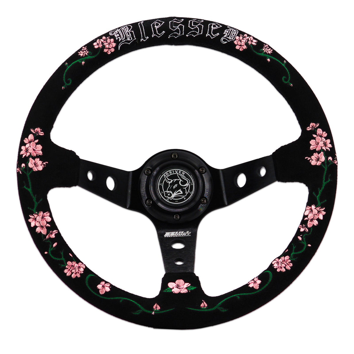 Bull Boost Blessed Universal 350mm 3" Deep Dish 6-Bolt Steering Wheel Red Suede Alcantara