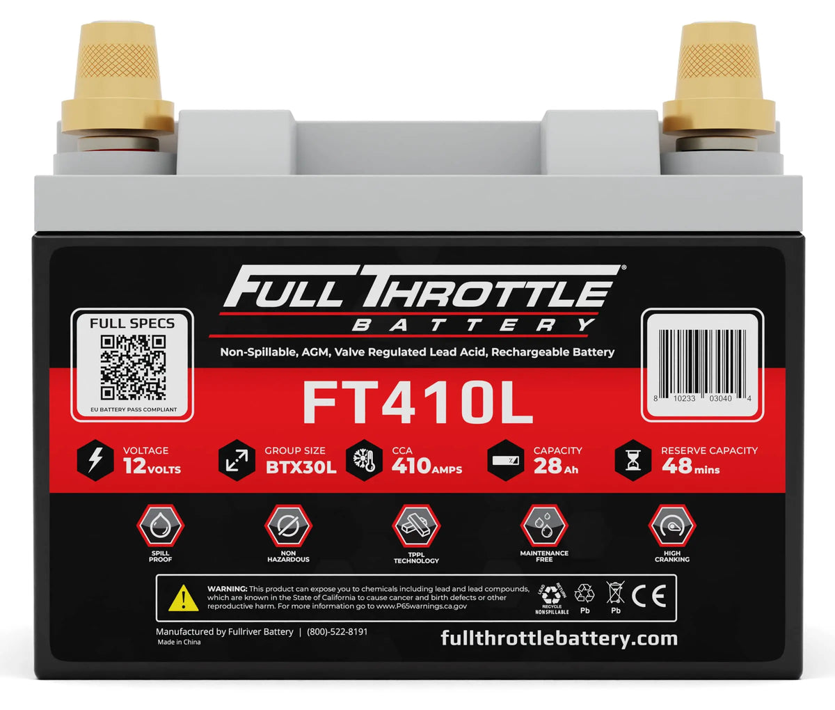 MeLe Design Full Throttle FT410L AGM Battery With Terminals