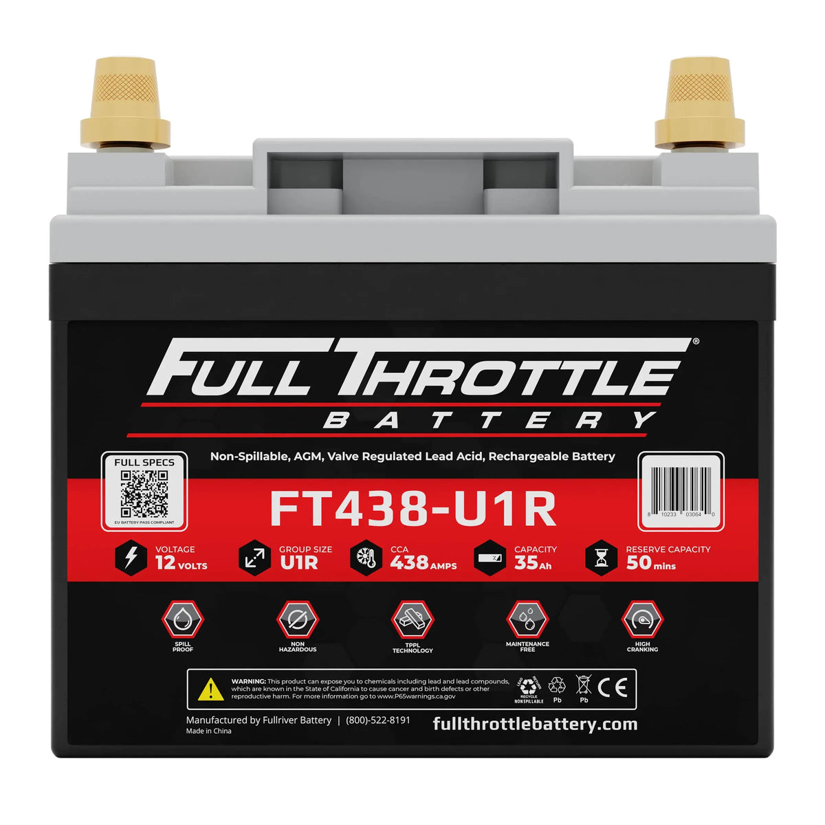 MeLe Design Full Throttle FT438-U1R AGM Battery With Terminals