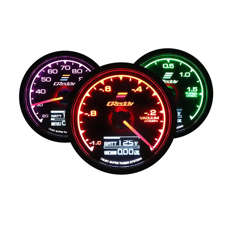 Universal 2.5 Inch 62mm 7 Color LCD Gauge | Water Temp Oil Pressure RPM Tachometer with Sensor