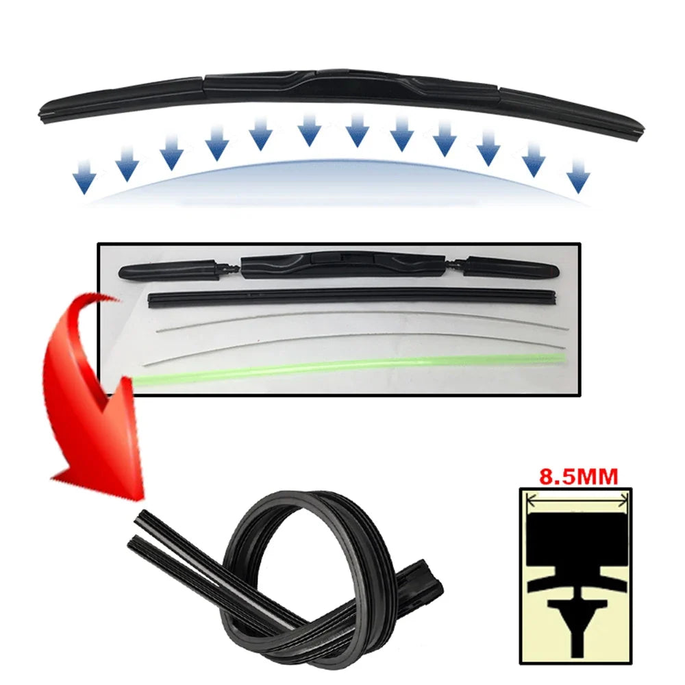 2Pcs 14"-26" Auto Hybrid 3-Section Wiper Blade Rubber Refills | Front Windshield 8.5mm