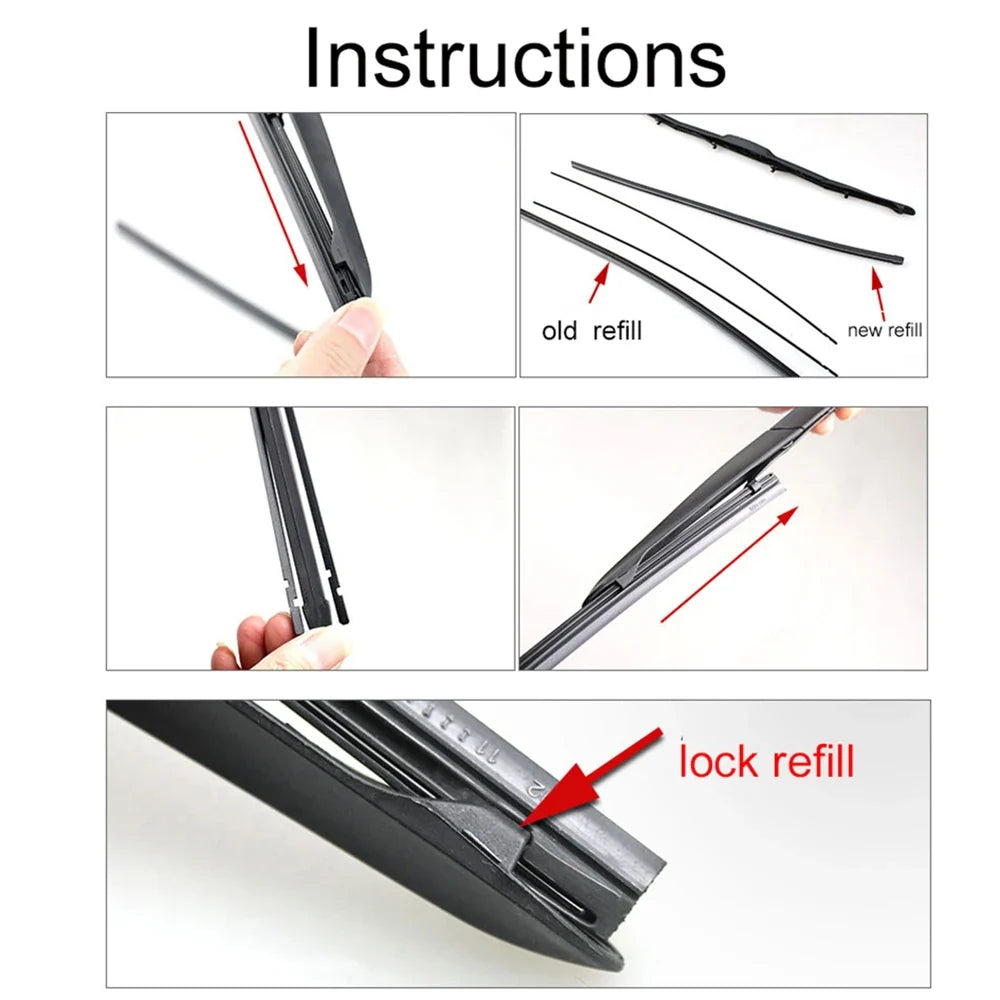 2Pcs 14"-26" Auto Hybrid 3-Section Wiper Blade Rubber Refills | Front Windshield 8.5mm