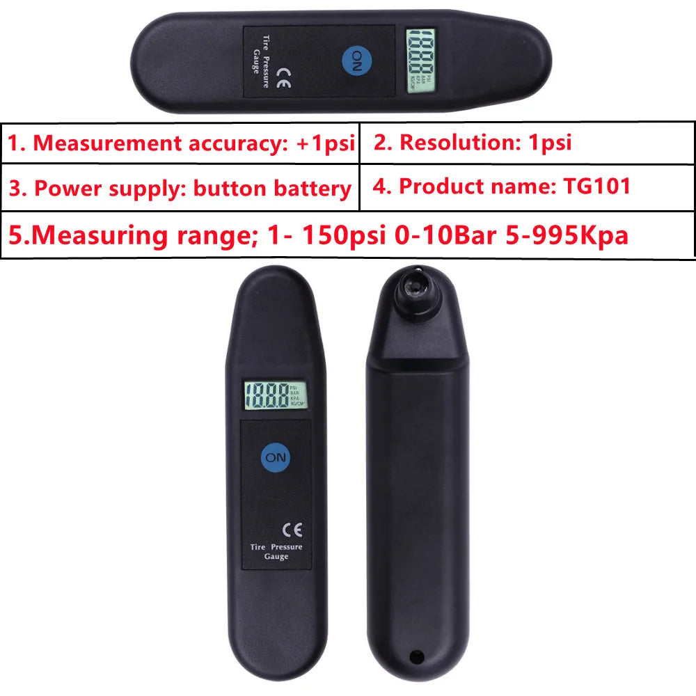 TG101 Digital Car Tire Pressure Gauge | LCD Display with PSI/KPA/BAR/KG/CM2