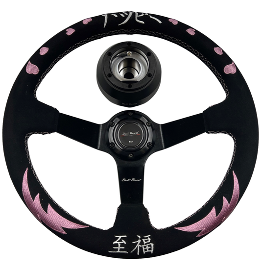 Bull Boost Pink Heart Bliss Suede Deep Dish Steering Wheel Short Hub Adapter Kit For 2022+ GR86 Subaru BRZ FRS tC xB xD