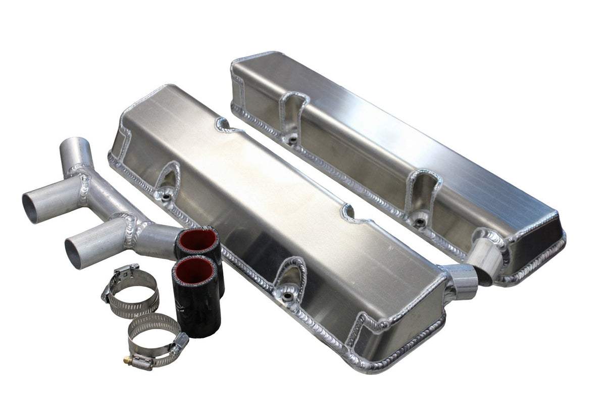 SBC Fab Valve Cover Set Dual Crossover Breather - VC2085CO2