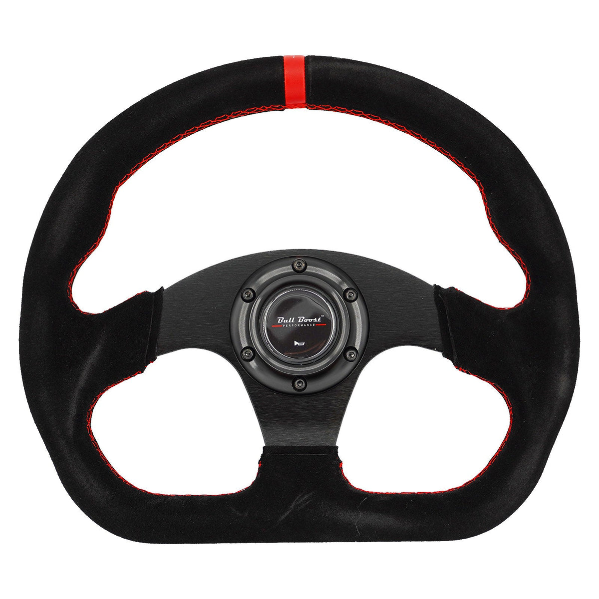 Bull Boost Lightweight Flat Racing Billet 6-Bolt Steering Wheel Black Alcantara Quadro