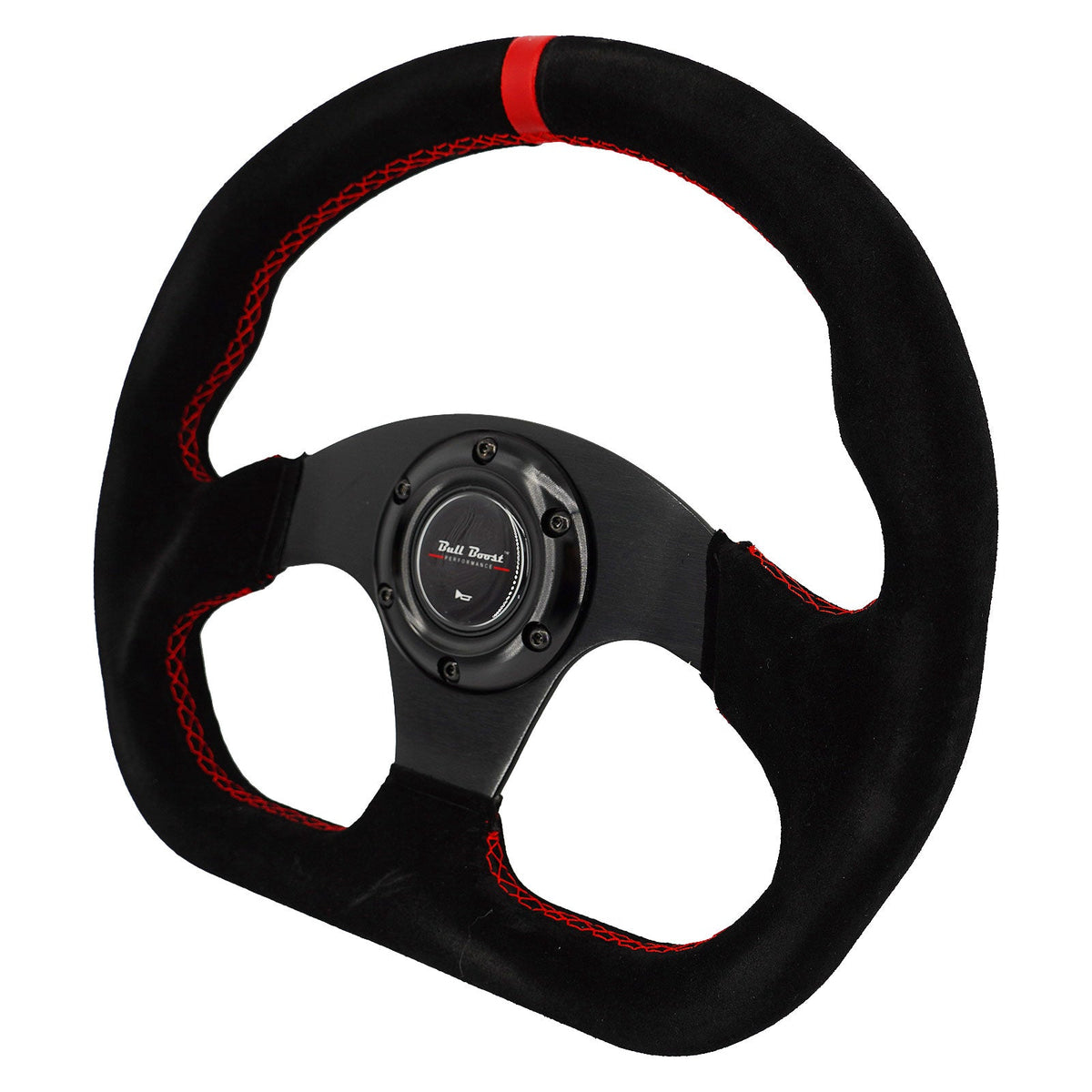 Bull Boost Lightweight Flat Racing Billet 6-Bolt Steering Wheel Black Alcantara Quadro