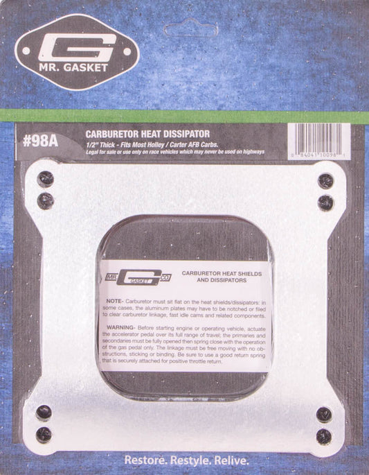 Mr. Gasket Carb. Dissipator 1/2in Thick- Open Center - 98A
