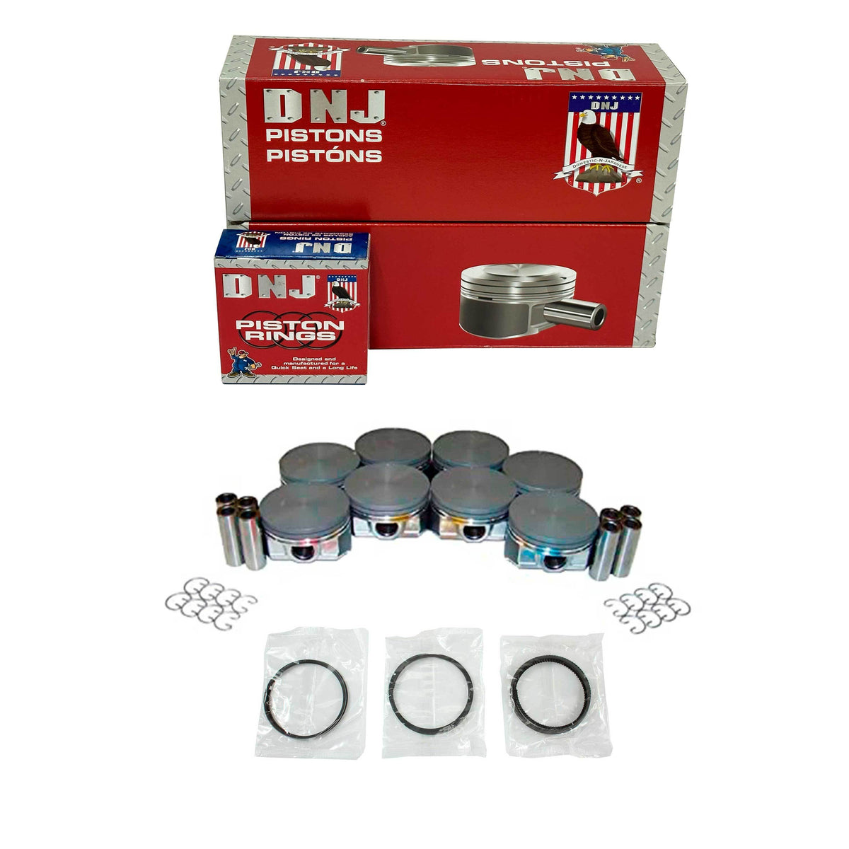 DNJ Piston and Ring Set 2004-2009 Buick, Cadillac, Chevrolet, GMC, Hummer, Isuzu, Pontiac, Saab 4.8L-5.3L