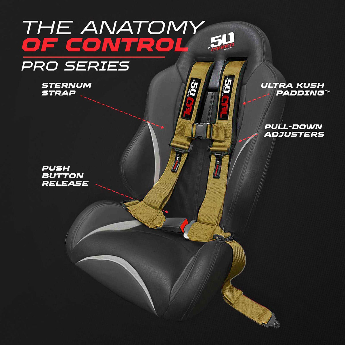 50 Caliber Racing Pro Series 4 point Harness with push button release 2" & 3" available