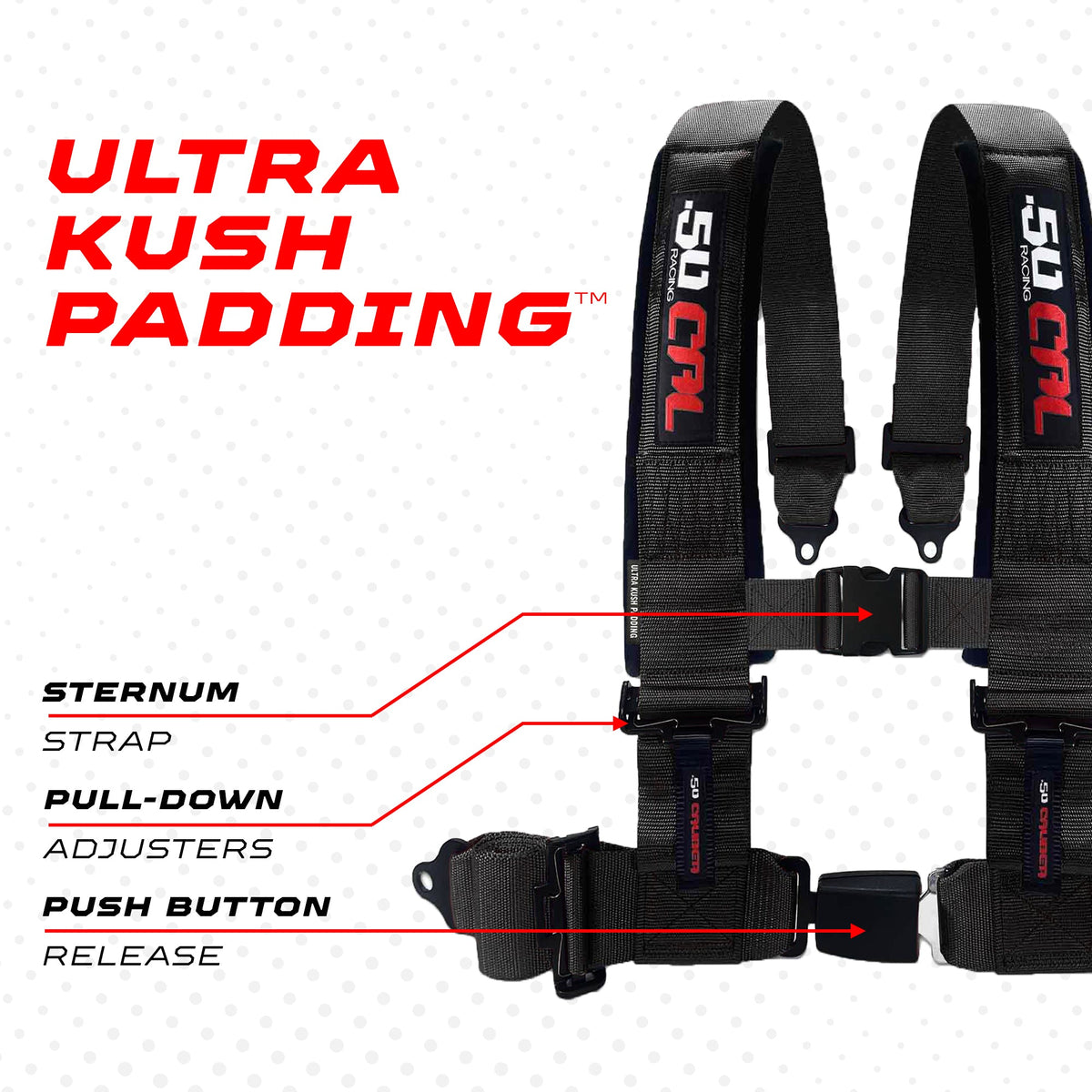 50 Caliber Racing Pro Series 4 point Harness with push button release 2" & 3" available